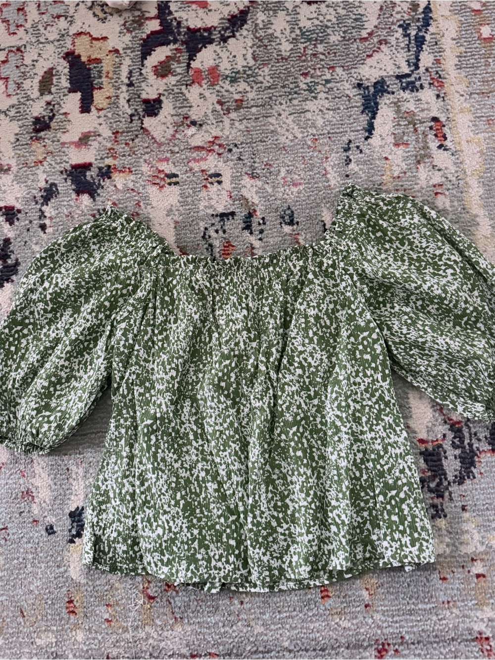 Abercrombie & Fitch Green White Printed Off-Shoulder Top